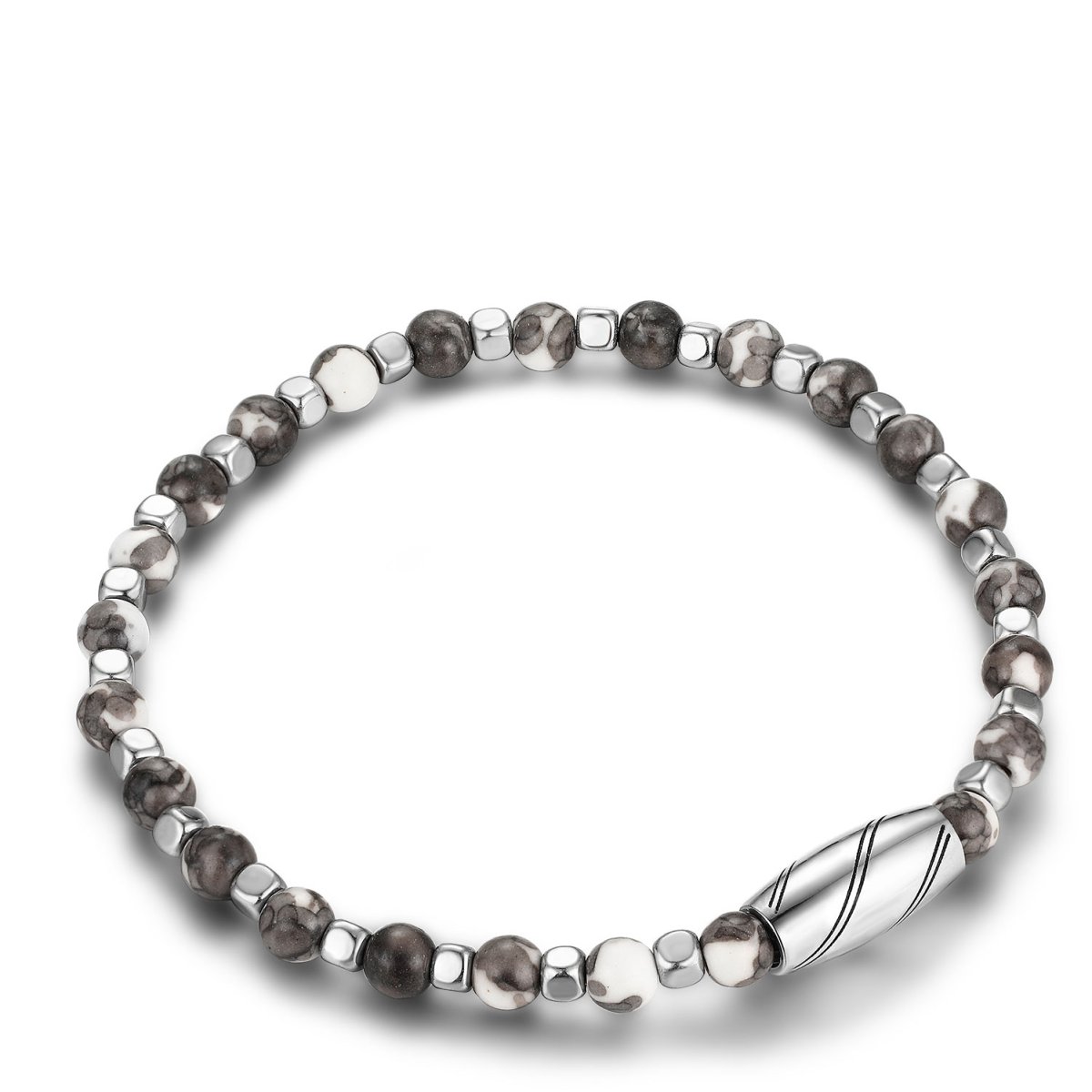 Bracciale Elastico Con Pietre 4mm – Brand Gioielli – Turchese Grigio e Ematite Taglia M - immagine 2