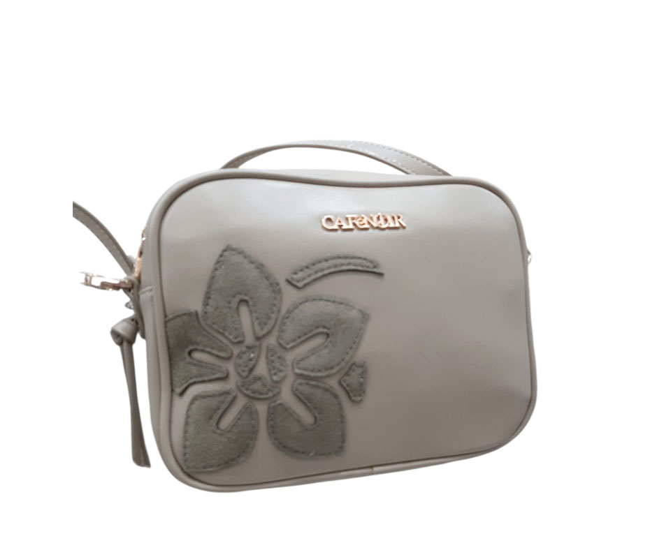 Borsa donna a tracolla Cafè Noir in materiale effetto pelle con applicazioni floreali Kaki - immagine 3